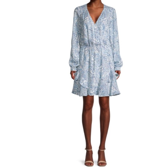 Parker Harbin Spotted Silk Dress Long Sleeve Tiered Ruffle Mini Size Medium